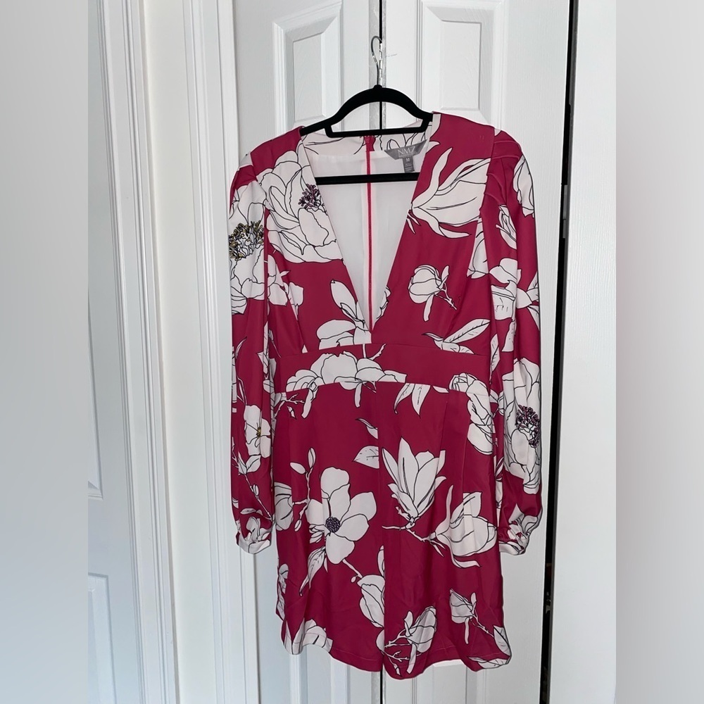 NWT Anthropologie NMZ Deep V Printed Romper Pink Size M